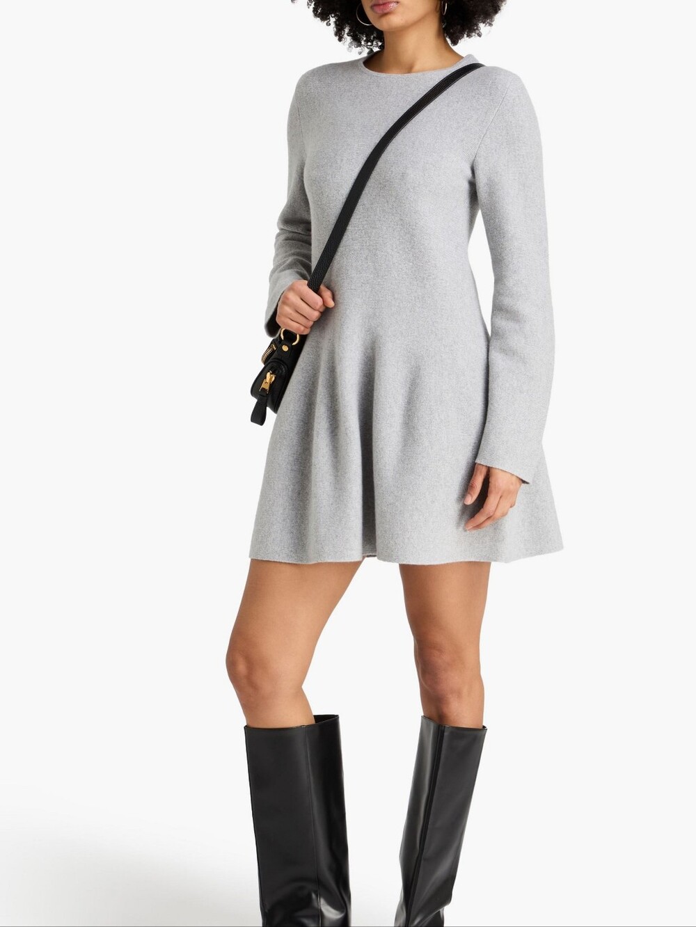 Theory Light Gray Stretch Knit Wool Cashmere Long Sleeve Mini Sweater Dress